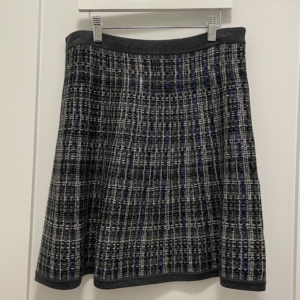 Nanette Lepore Blue Black & Grey Metallic Tweed Skirt (small)